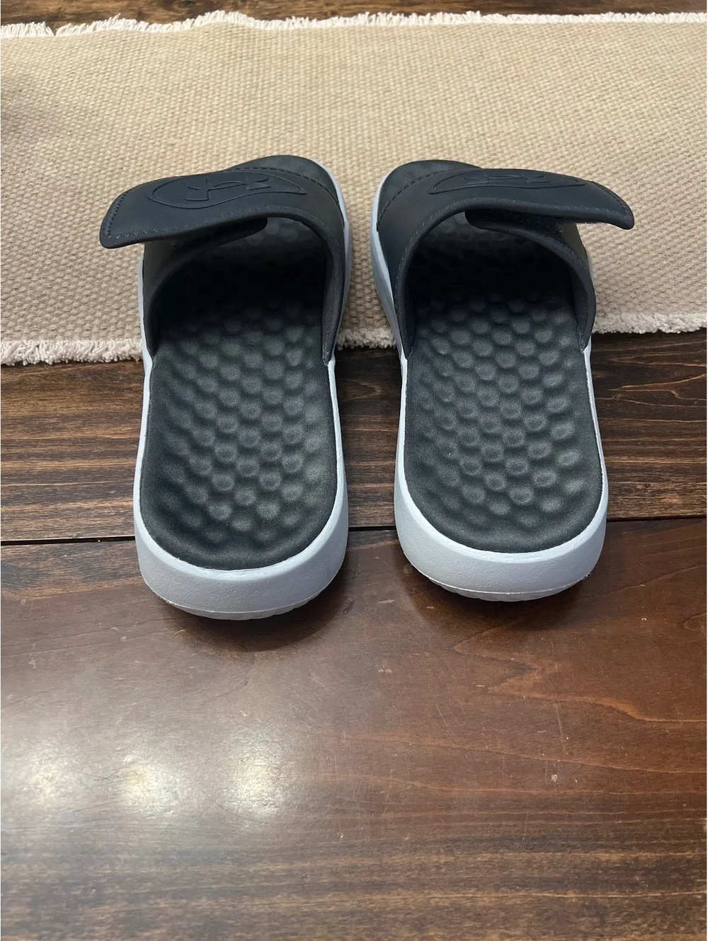 Under Armour Black and Grey Adjustable Slide Sandals Size 10